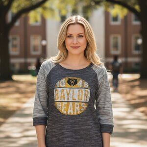 Baylor Bears Women’s M Two-Tone Gray Sweatshirt NWOT 3/4 Raglan Sleeve Russell